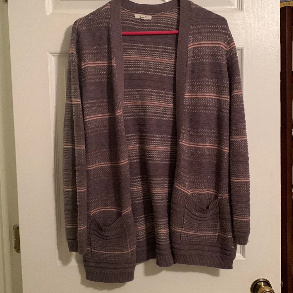 Maurices grey and pink textured cardigan with pockets